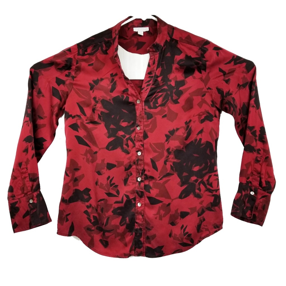 Charter Club Sz 8 Blouse Top Red Silk Button Down